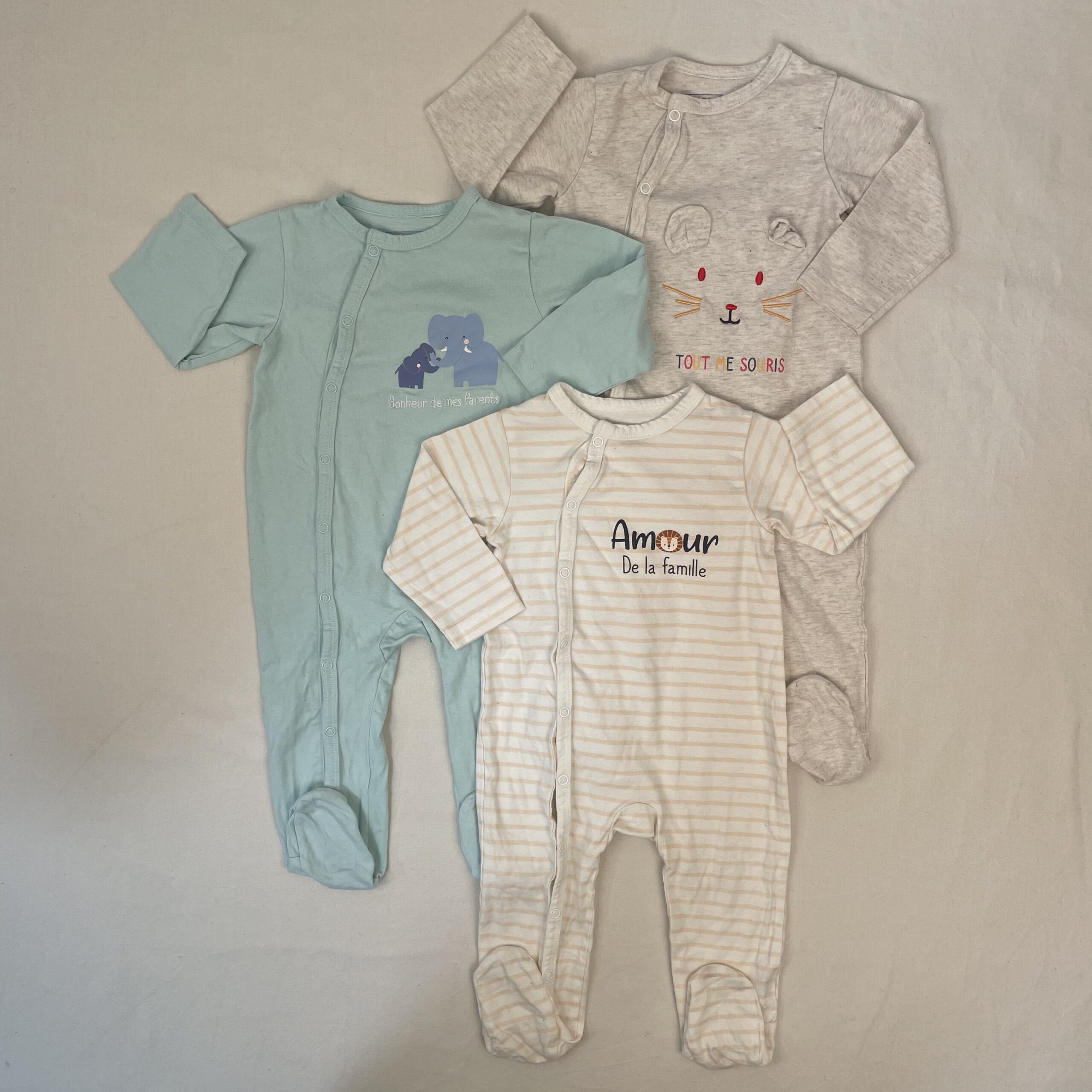 3 pyjamas 1 pièce - Manon & Valentin - 18M